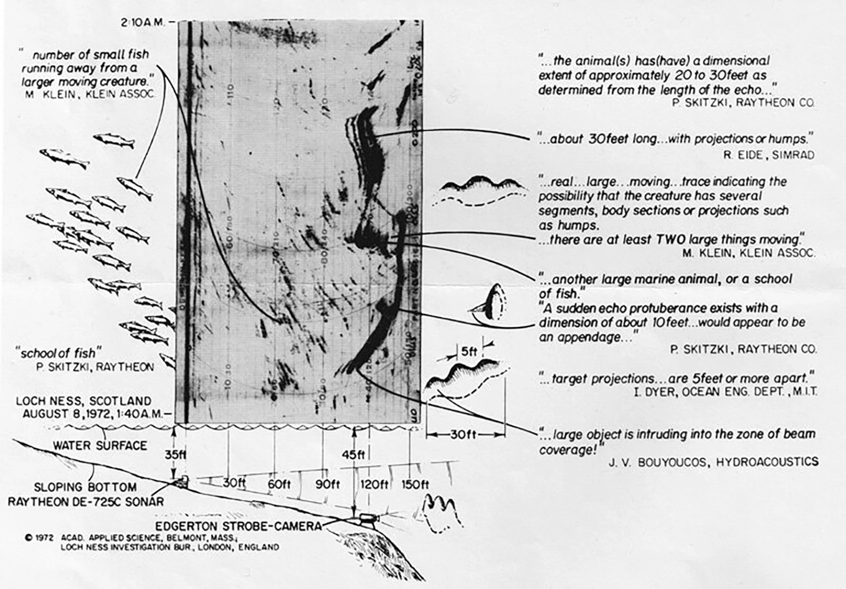 <p>Гидролокационная схема экспедиции 1972 года, когда исследователям при помощи новейших средств якобы удалось обнаружить двух особей монстра</p>