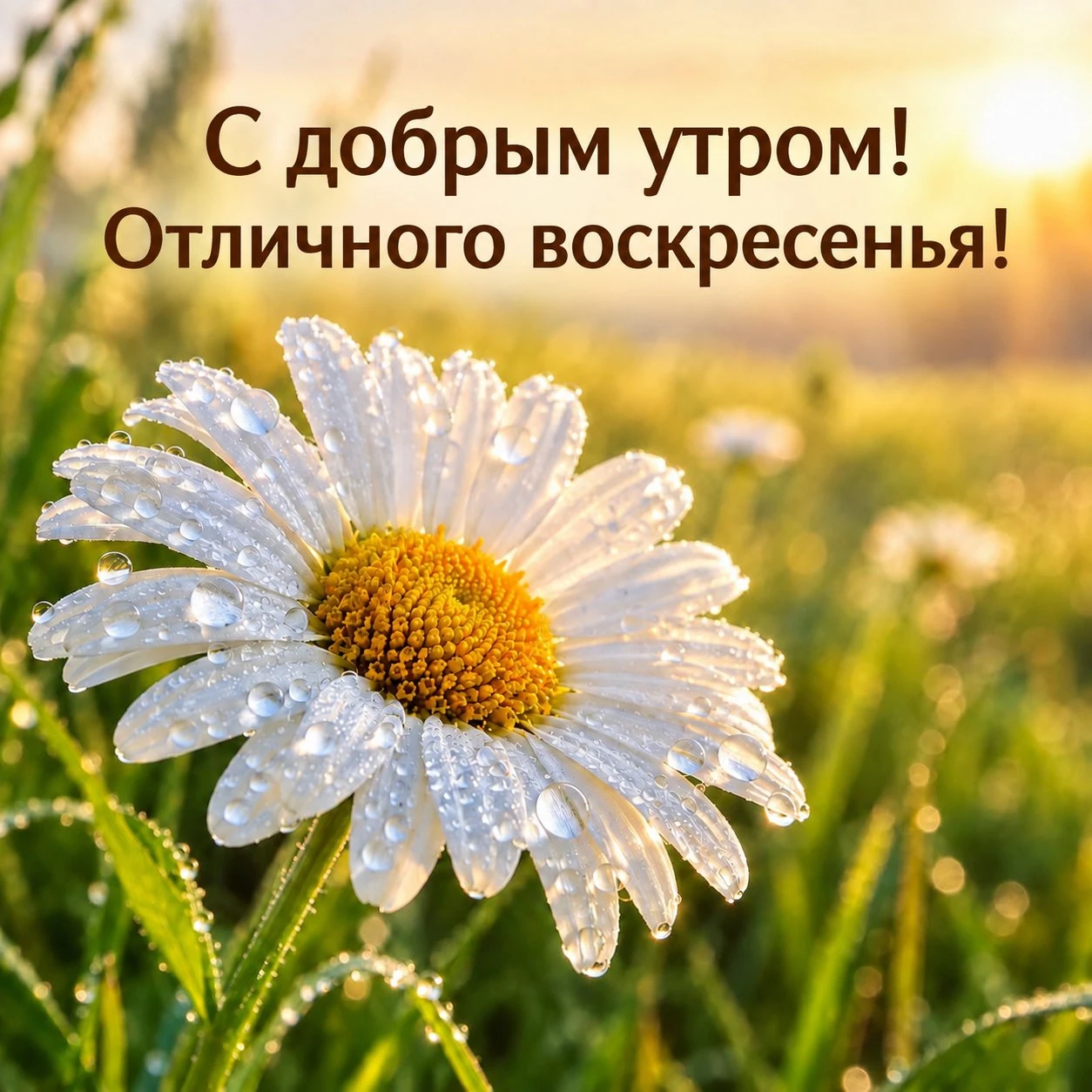 Открытка с ромашкой в росе