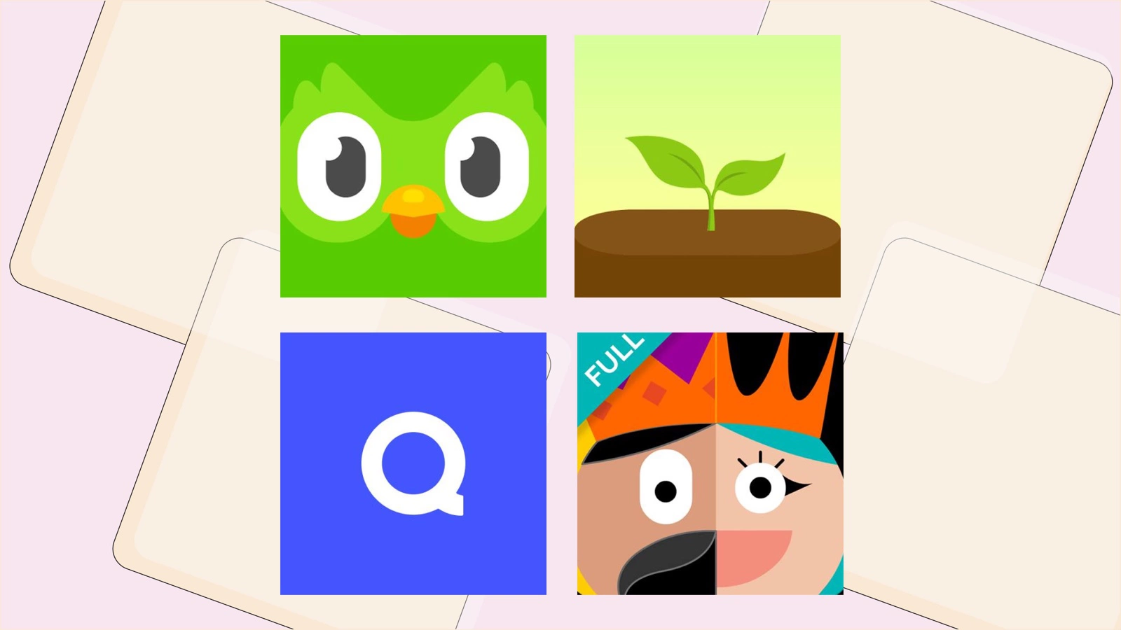 Duolingo; Forest; Quizlet; Thinkrolls: Kings & Queens