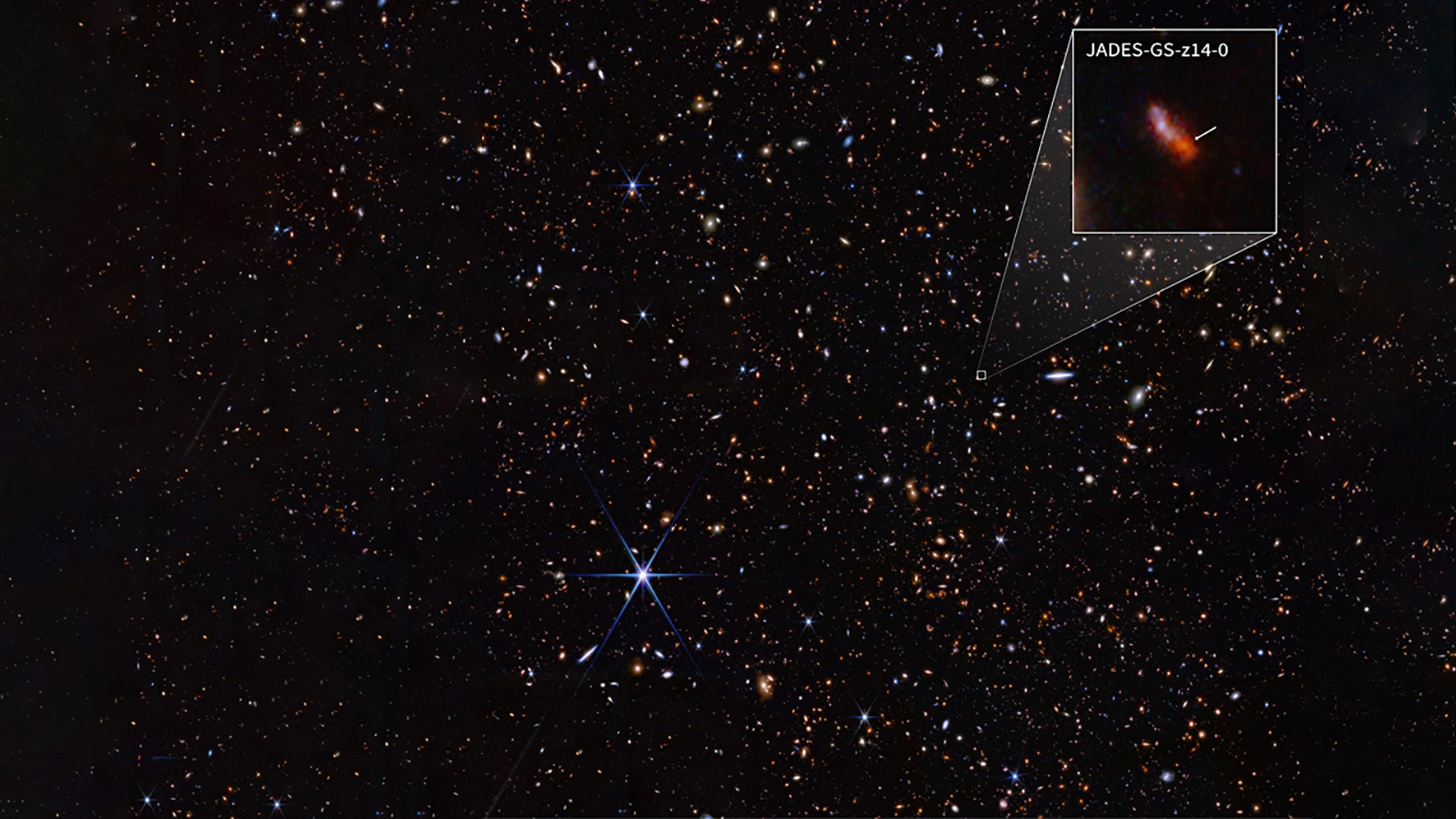 <p>Инфракрасное изображение галактики JADES-GS-z14-0</p>