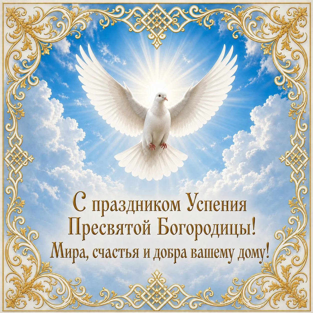 Красивая православная открытка с поздравлением с Успением Пресвятой Богородицы