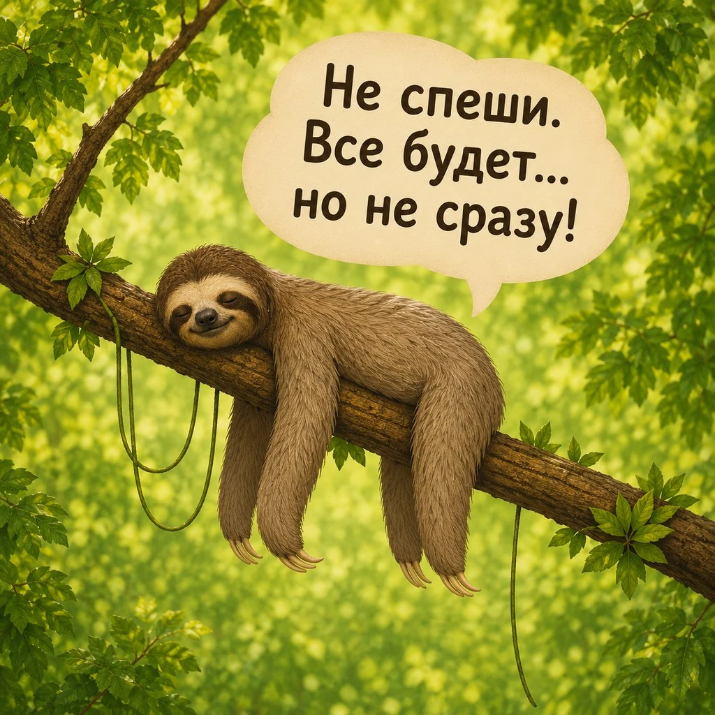 Смешная открытка для поднятия настроения с ленивцем