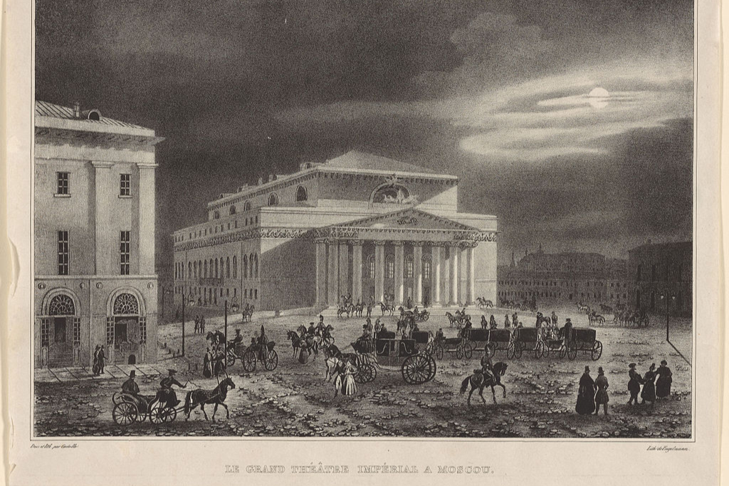 Здание Большого театра на литографии Огюста Кадоля, 1830 год