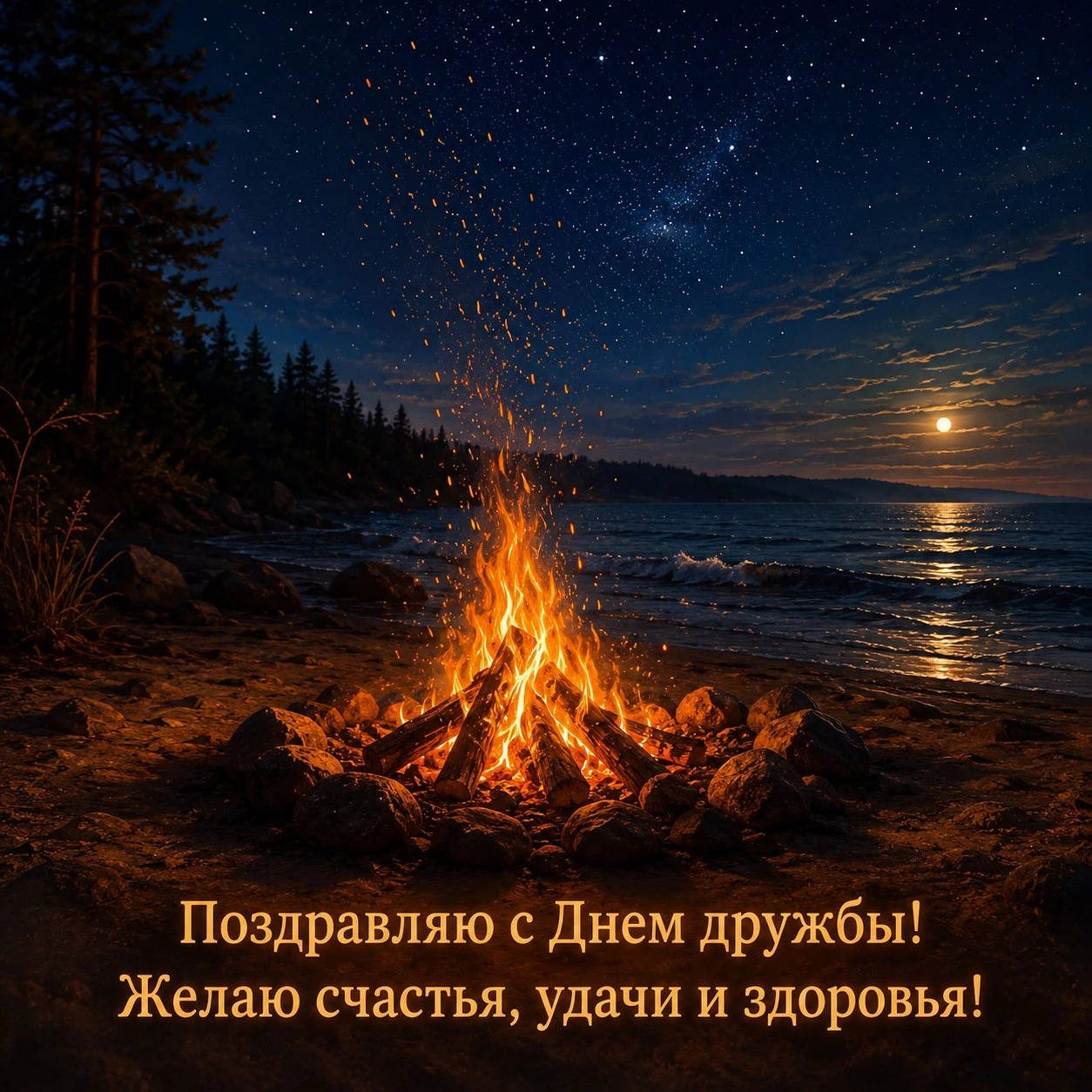 Открытка ко Дню дружбы с пожеланием счастья, удачи и здоровья