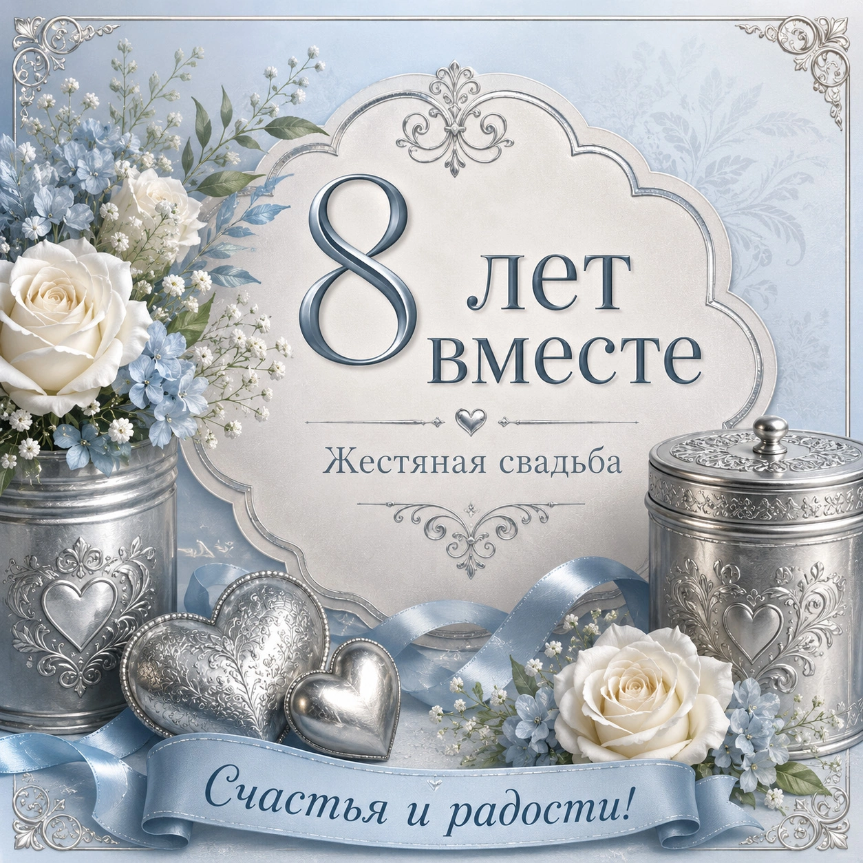 Нежная открытка с жестяной свадьбой