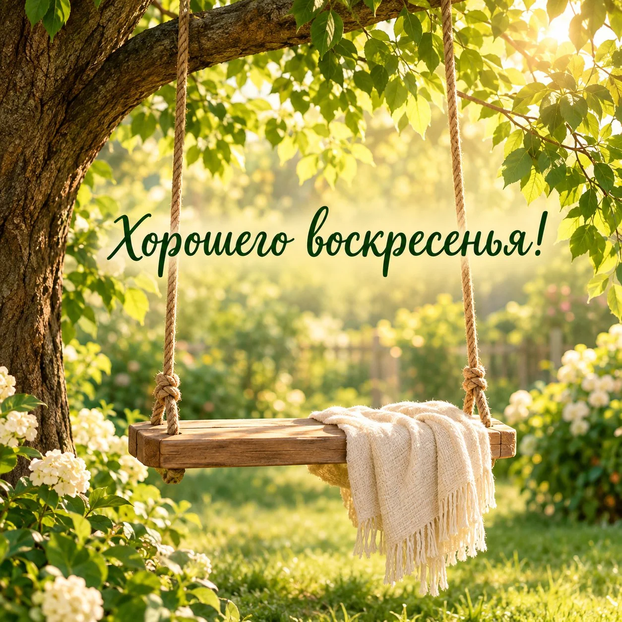 Открытка с качелями и пожеланием хорошего воскресенья