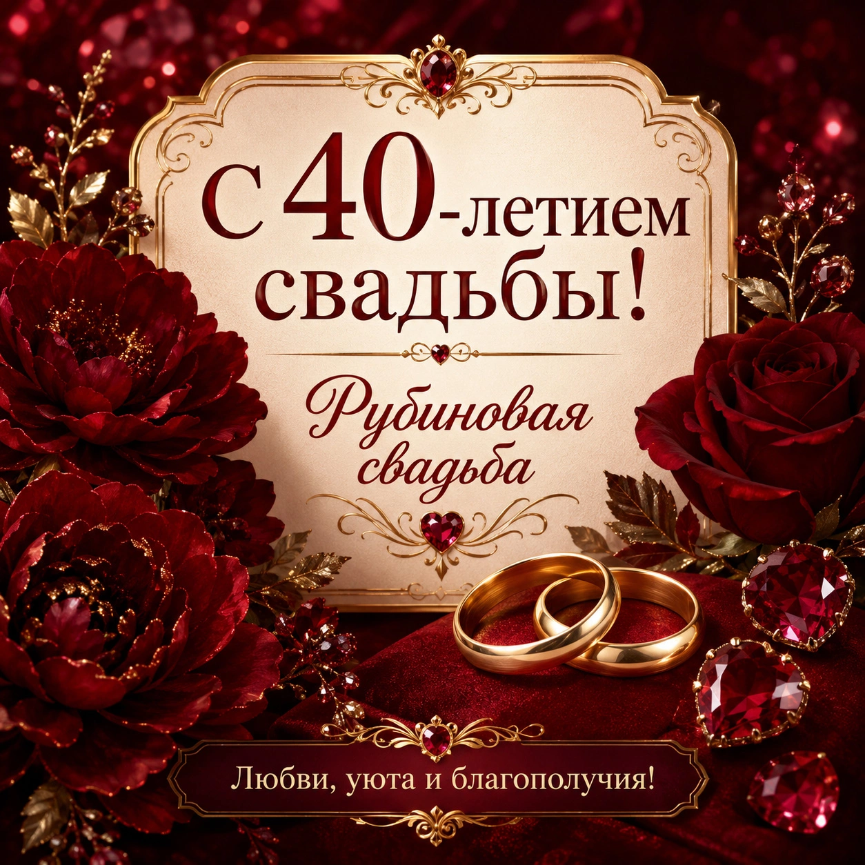 Роскошная открытка с 40-летием свадьбы