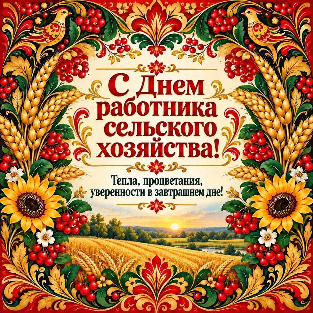 Яркая открытка ко Дню работника сельского хозяйства с пожеланием тепла и процветания