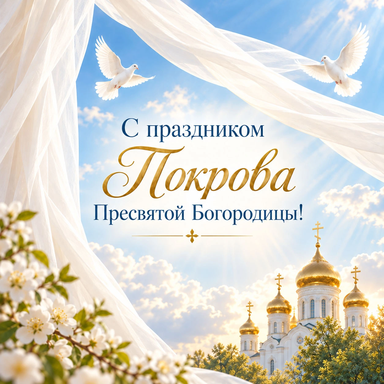 Светлая открытка к празднику Покрова Пресвятой Богородицы