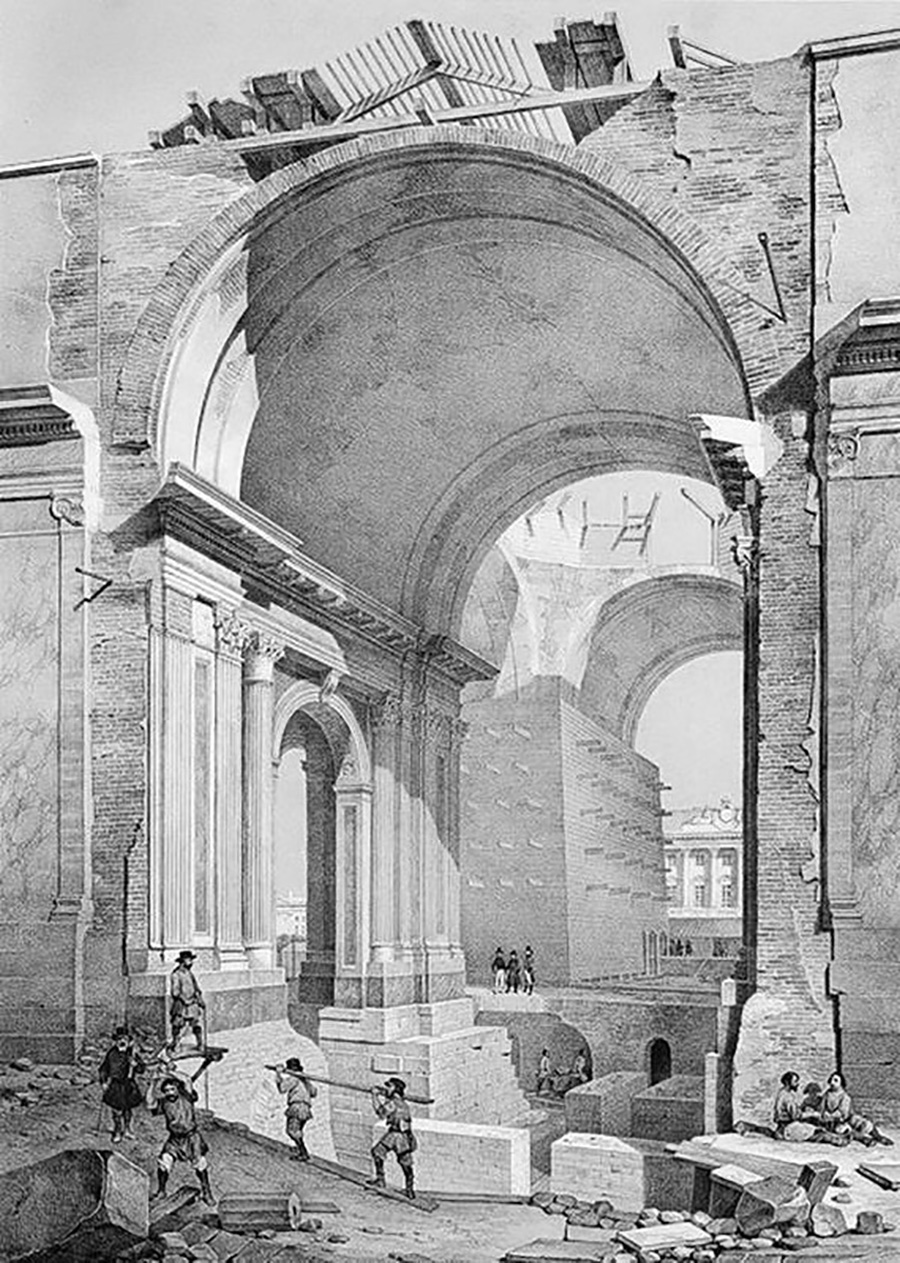 Конкурс на проект был объявлен в 1809 году императором Александром I. Выбор пал на 23-летнего французского архитектора Огюста Монферрана. В 1818 году он предложил свой проект пятиглавого собора с колонными портиками, в котором должны были сохраниться пилоновые опоры и три алтаря, построенные еще Ринальди.