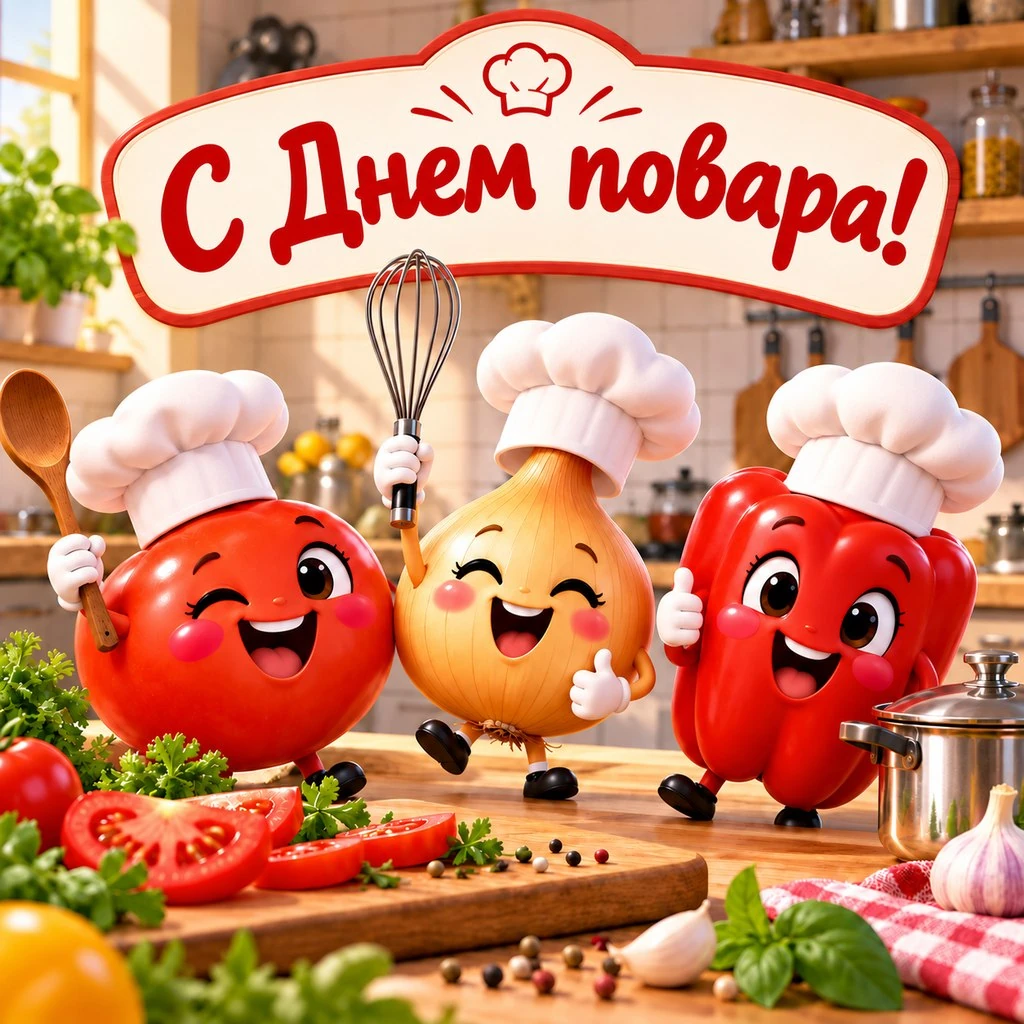 Прикольная открытка ко Дню повара с овощами