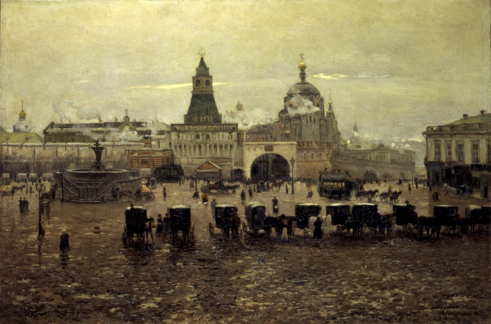 Лубянская площадь в Москве осенью. Художник И. А. Пелевин 1894г.