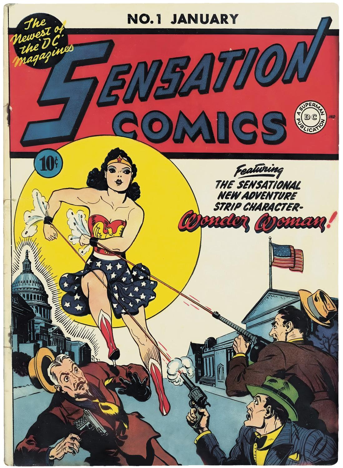 Sensation Comics № 1. 1941. Обложка. Выпуск, где Чудо-женщина впервые появилась на обложке