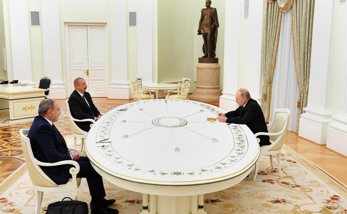 Никол&nbsp;Пашинян,&nbsp;Ильхам Алиев и Владимир Путин
&nbsp;