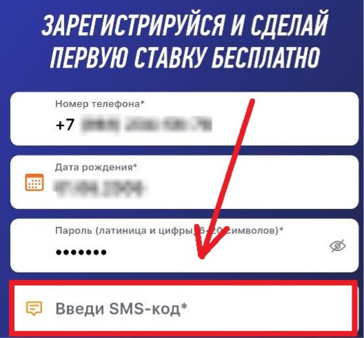 Строка для ввода кода из СМС