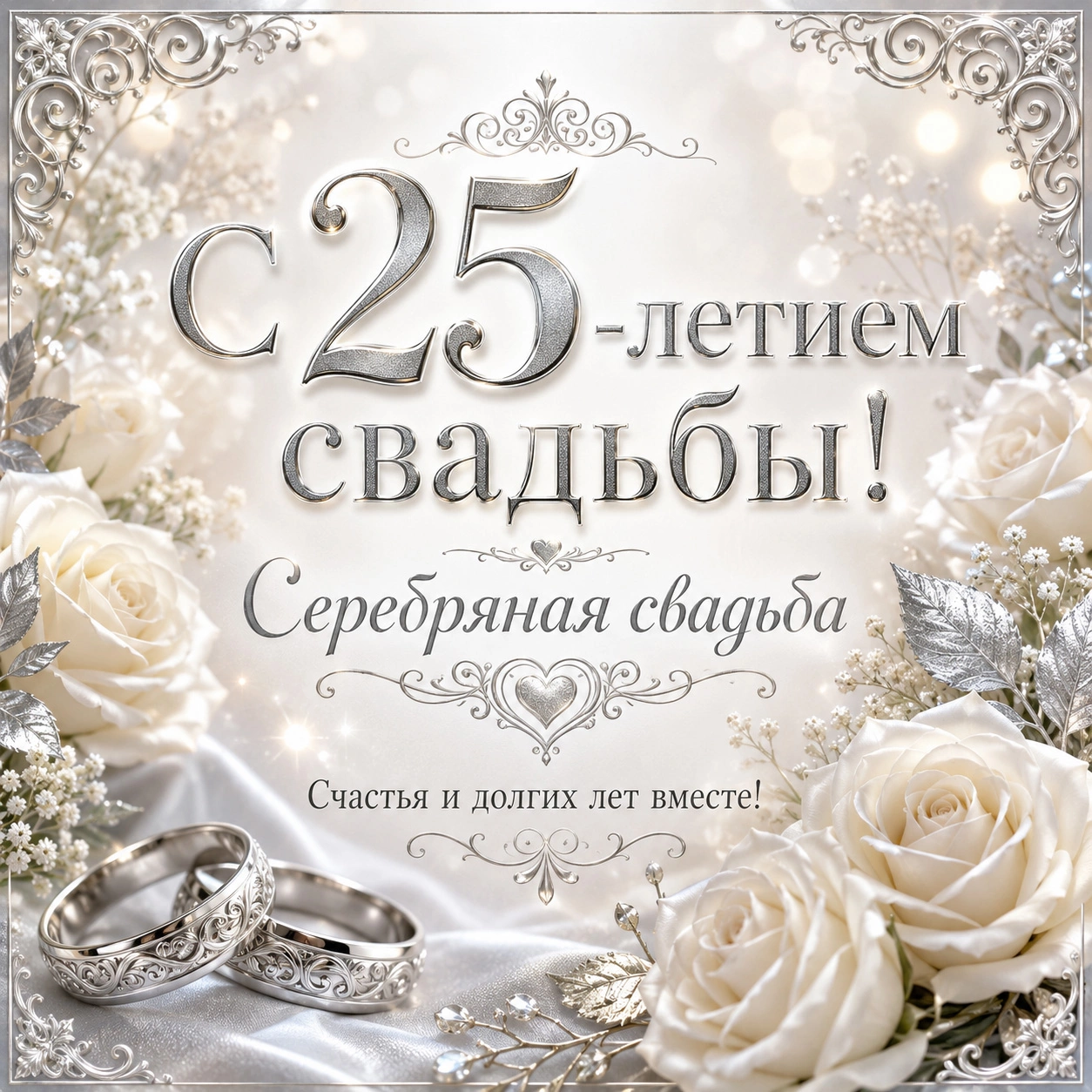 Открытка с 25-летием свадьбы и пожеланием счастья