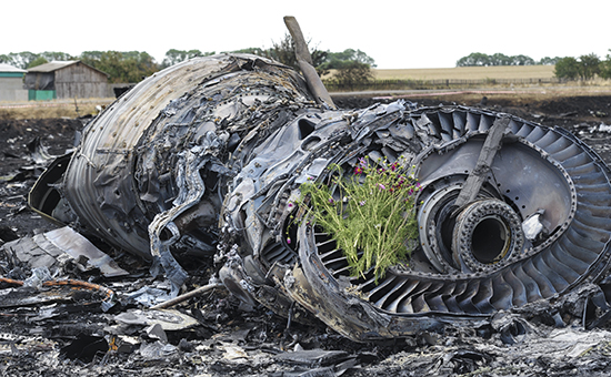 Обломки на месте падения Boeing 777 Malaysia Airlines, выполнявший рейс MH17 из Амстердама в Куала-Лумпур. 20 июля 2014 года