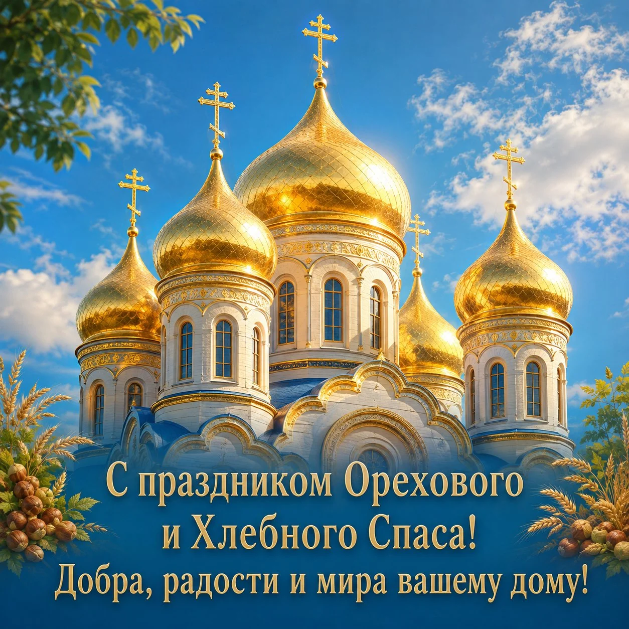.Православная открытка с праздником Орехового и Хлебного Спаса