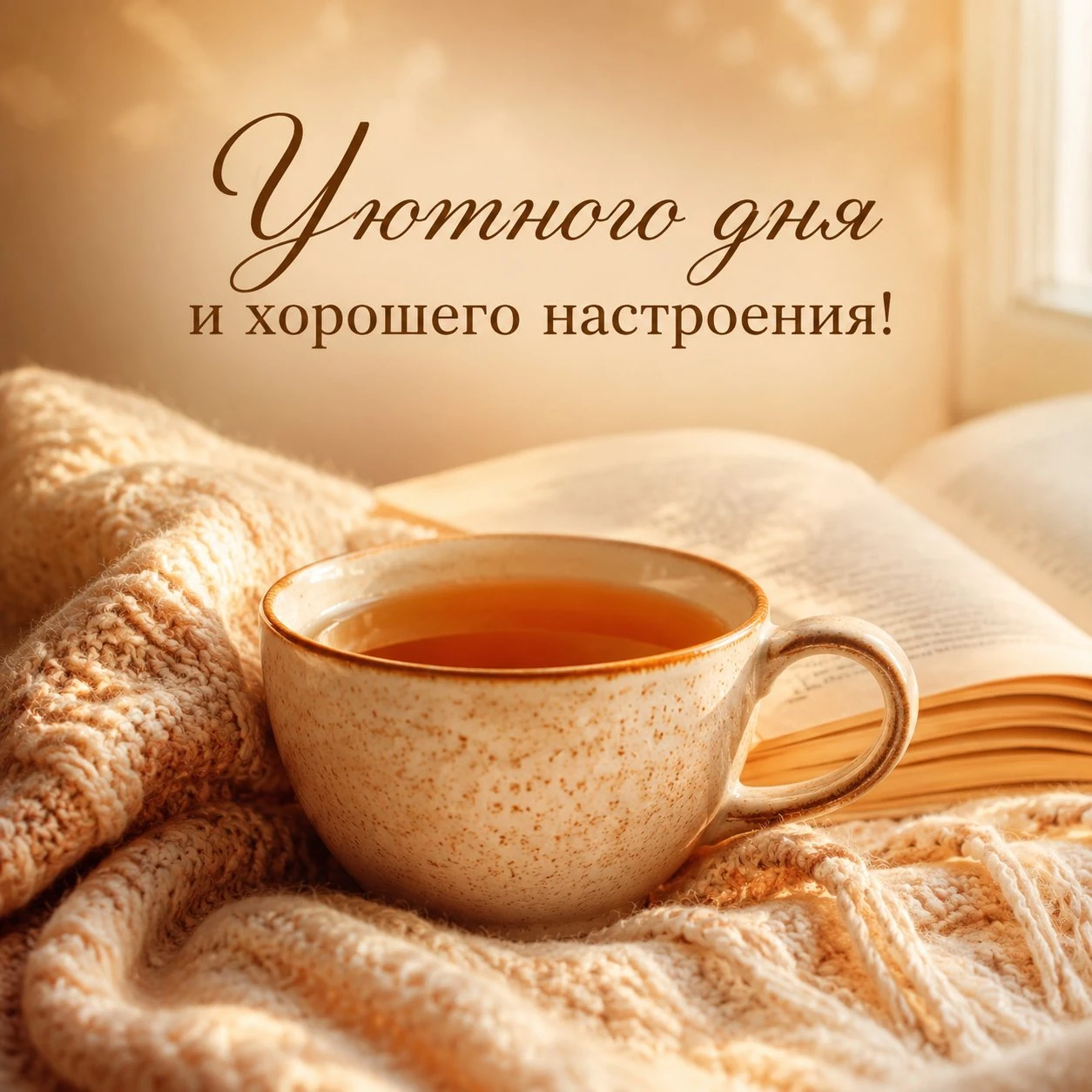 Открытка с чаем и пожеланием уютного дня