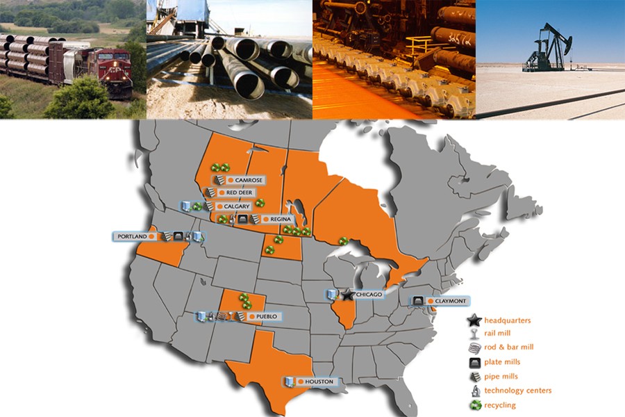 Evraz North AmericaСШАПроизводит более 5 млн т плоского, длинномерного и трубного проката в год.