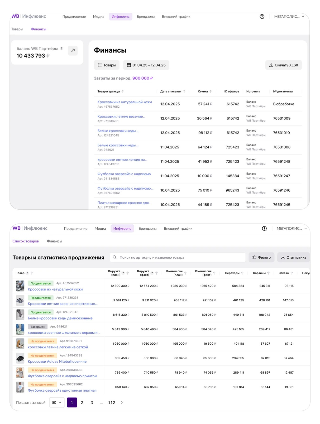 Так выглядит аналитика в «WB.Инфлюенс»