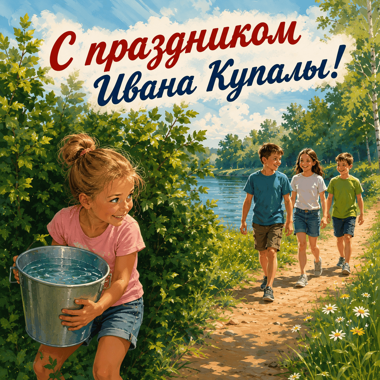 Открытка с надписью «С праздником Ивана Купалы!»