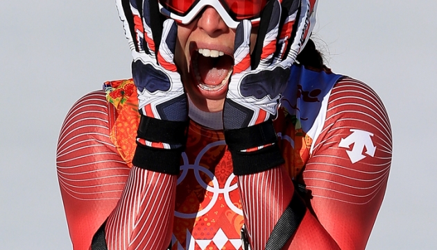 Реакция Швейцарской спортсменки Dominique Gisin после спуска.