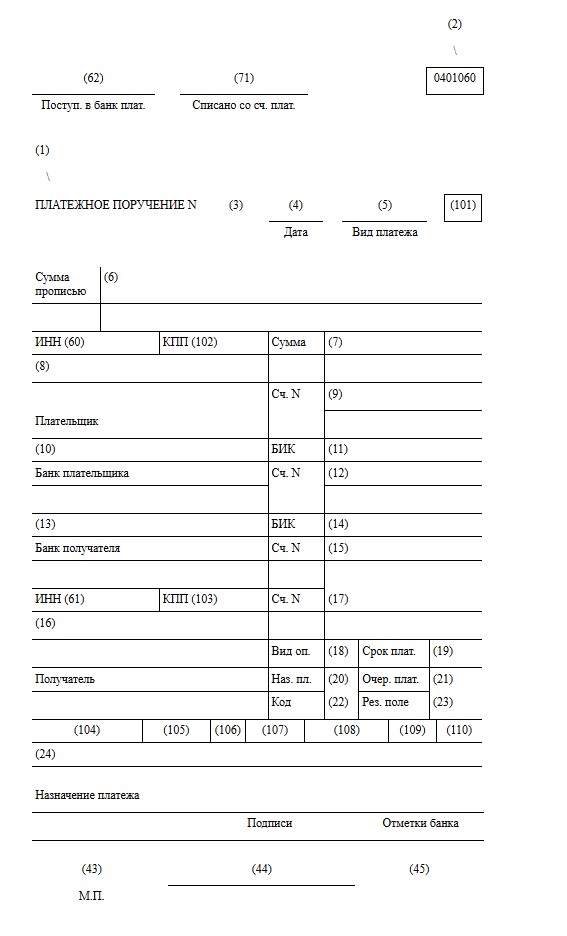 Платежное поручение с разметкой по полям