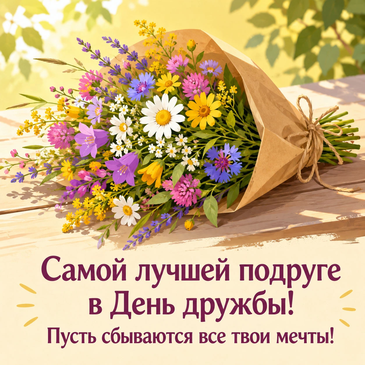 Красивая открытка с букетом ко Дню дружбы