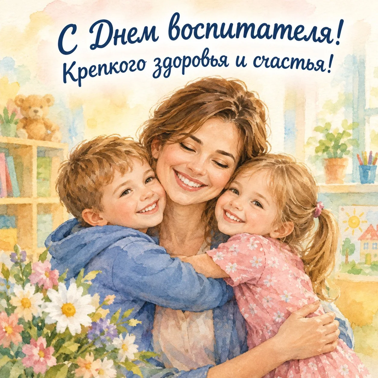 Трогательная открытка ко Дню воспитателя с пожеланием здоровья