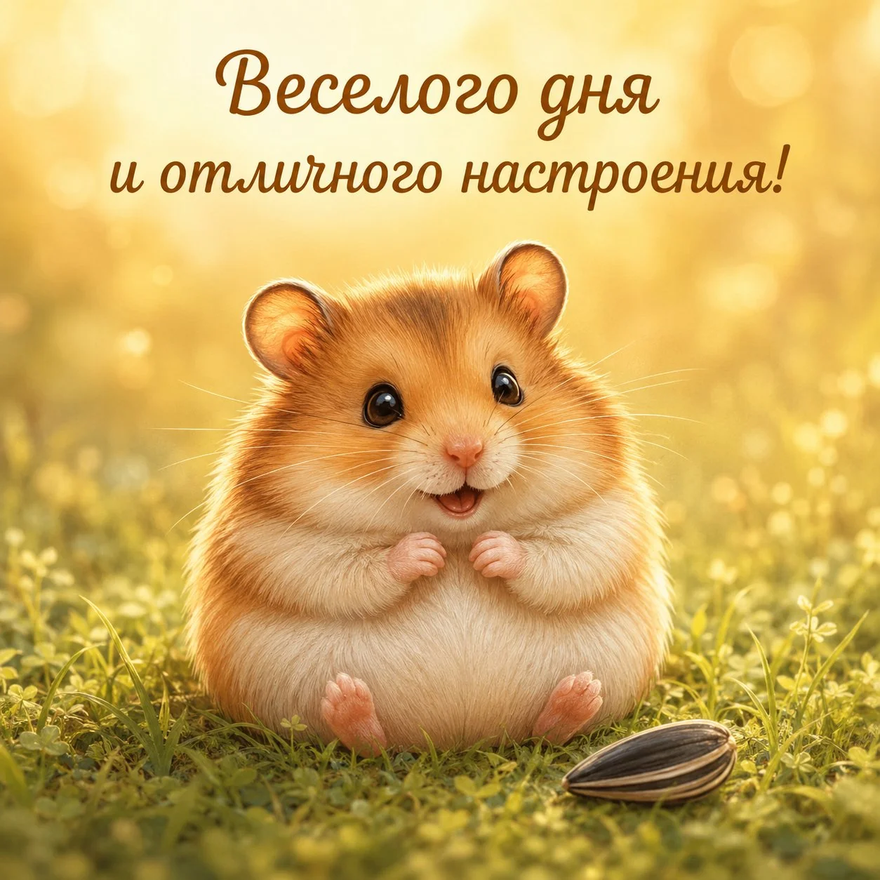 Прикольная открытка с хомячком и пожеланием отличного настроения
