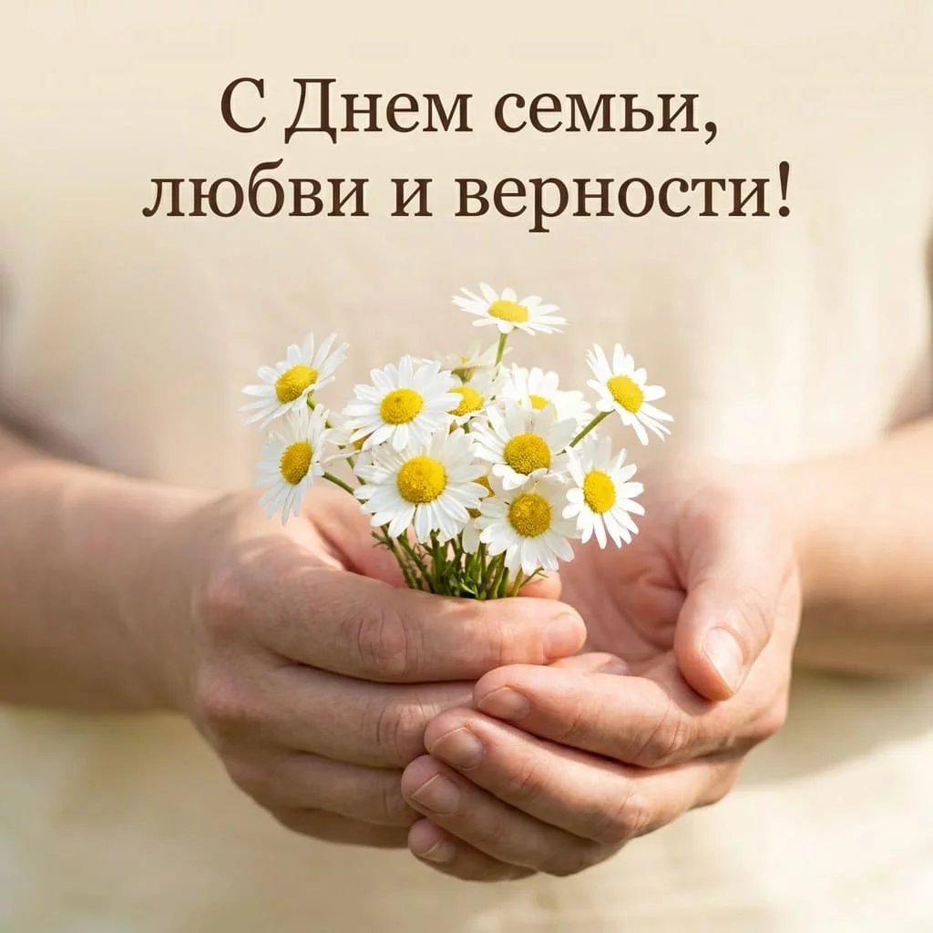 Открытка с Днем семьи, любви и верности — 8 июля с ромашками