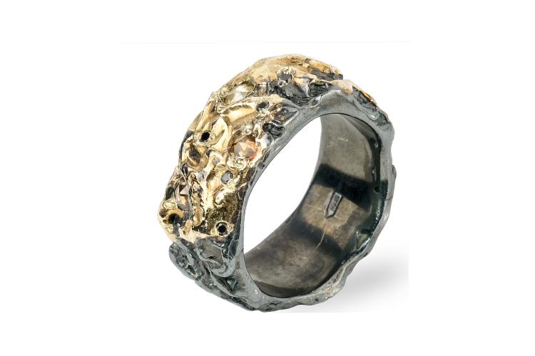 Кольцо My Way, серебро, лимонное золото, бриллианты, Kintsugi Jewelry, 109 000 руб.