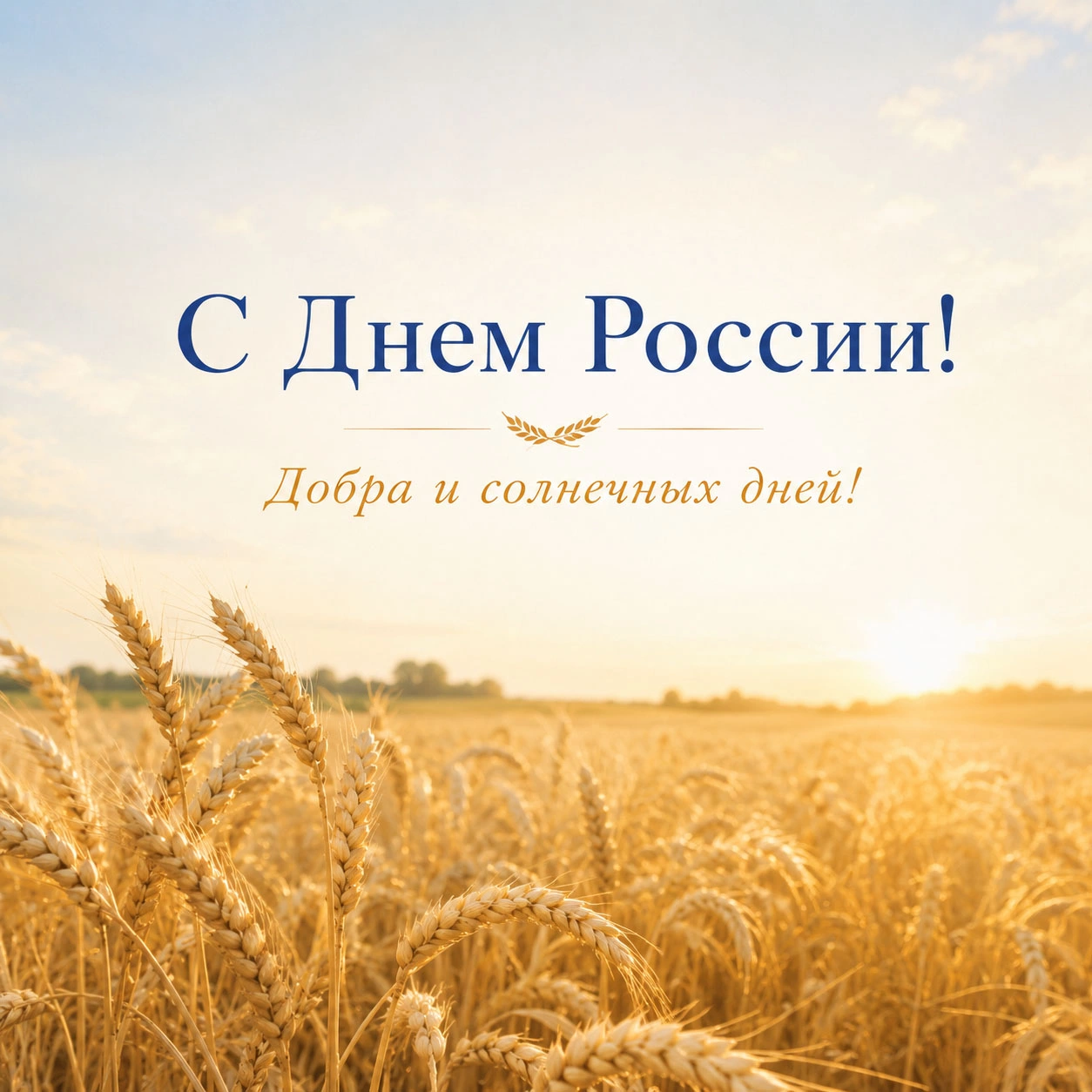 Открытка с пшеничным полем и надписью «С Днем России!»