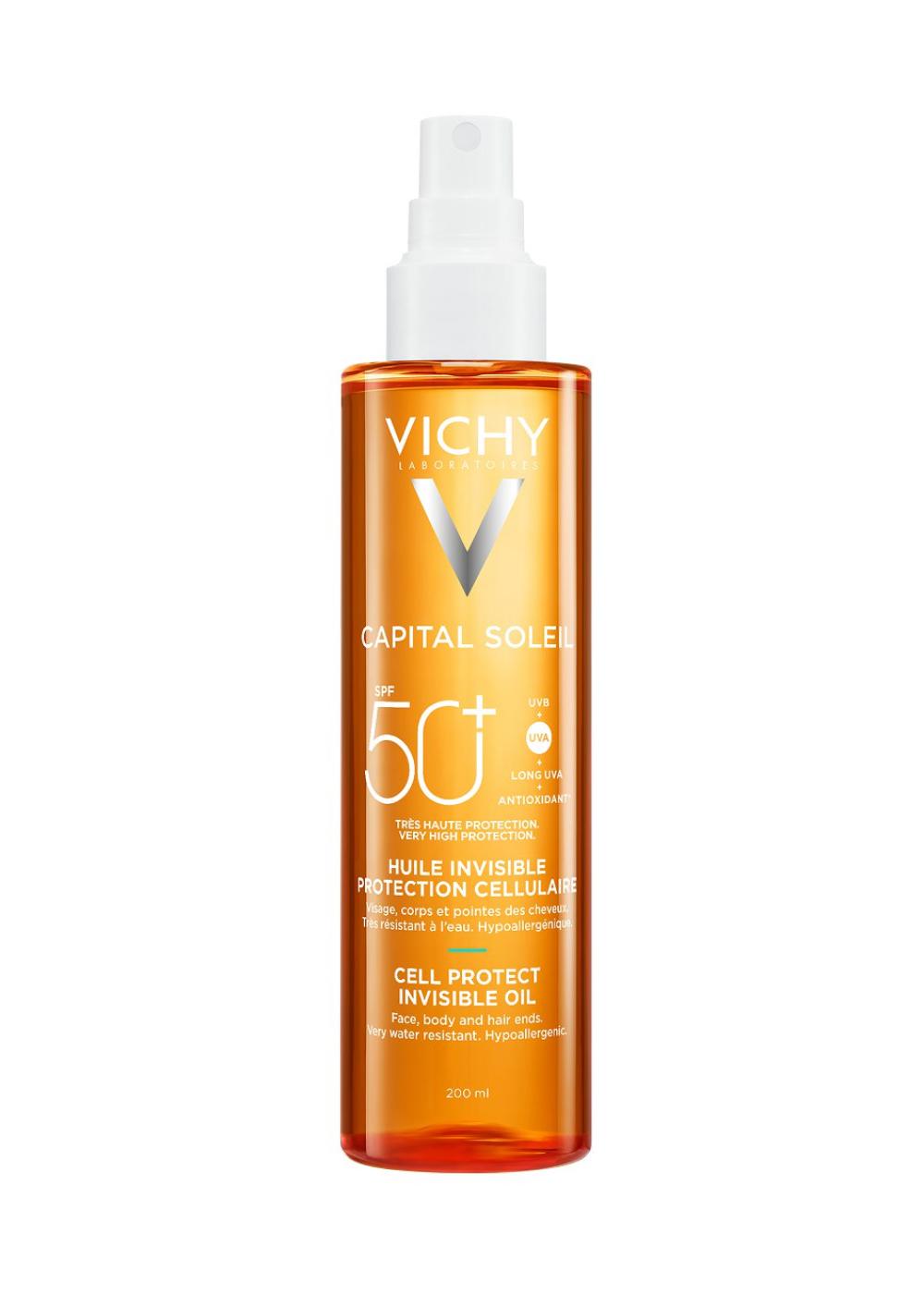 Солнцезащитное увлажняющее масло SPF 50+ Capital Soleil, Vichy, 2486 руб. («Ригла»)
