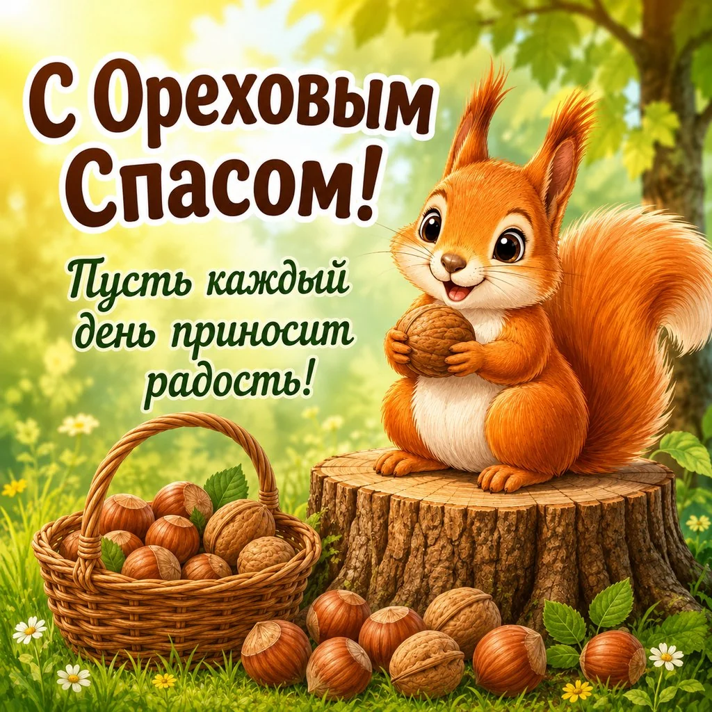 Красивая открытка с Ореховым Спасом с пожеланием радости