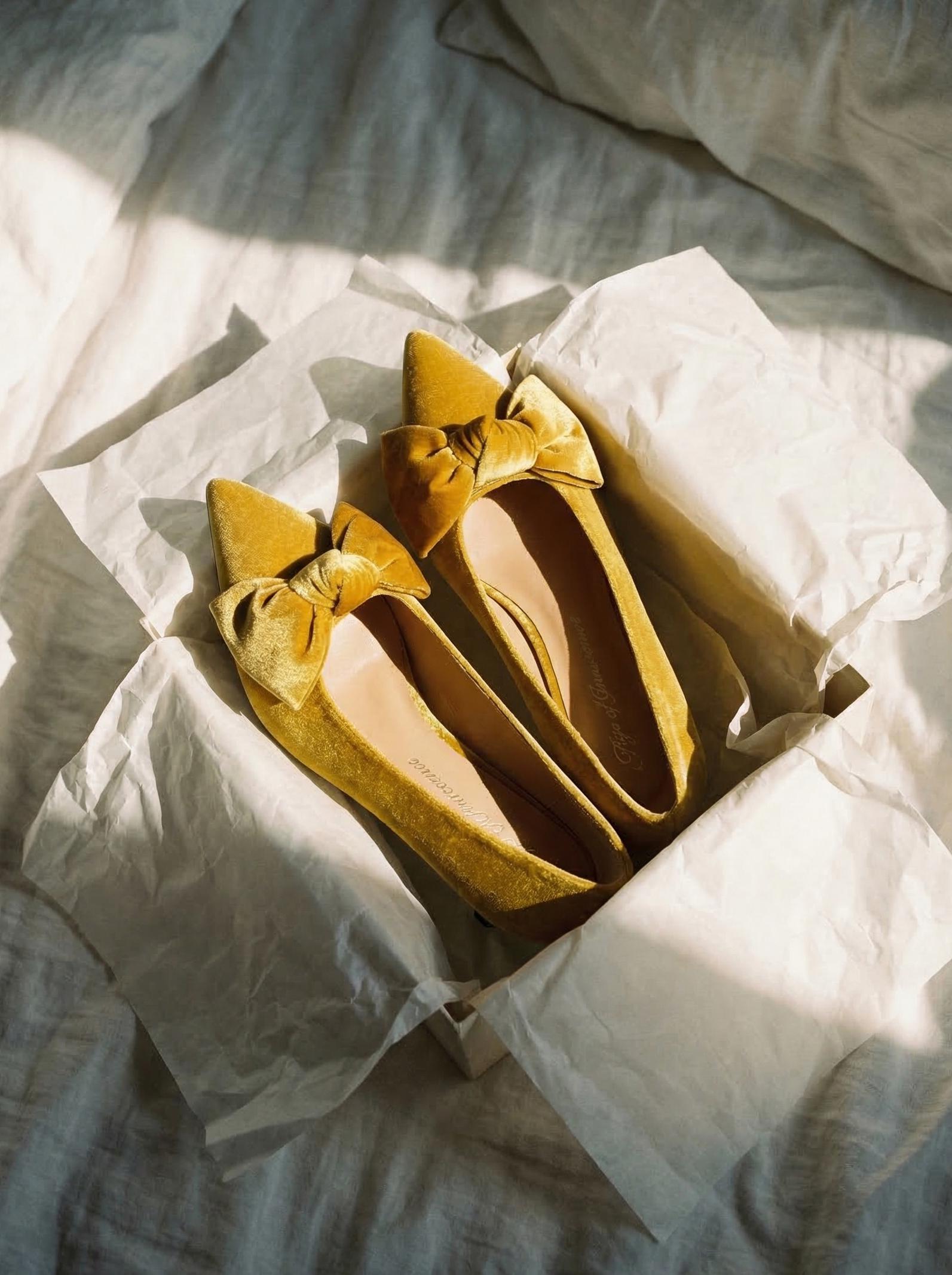 Туфли&nbsp;Anita 2.0 в оттенке охры из бархата, Age of Innocence