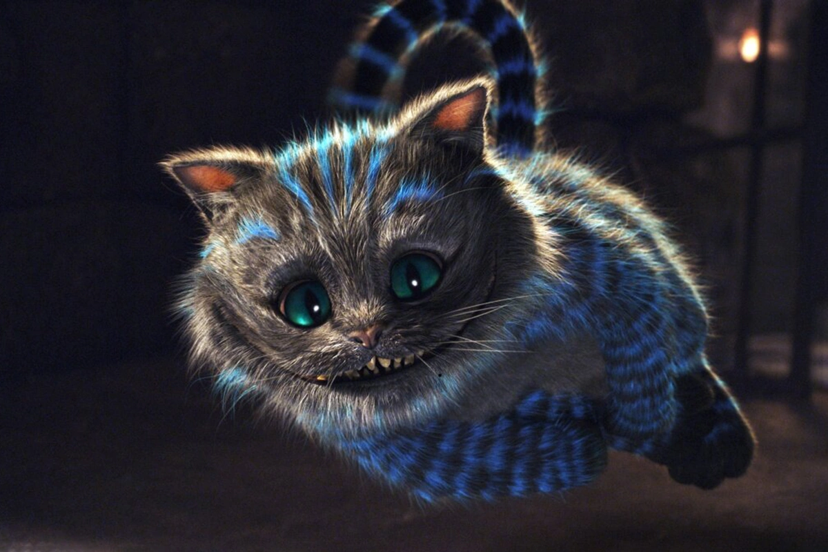 Чеширский кот вдохновлен британским короткошерстным, кадр из фильма «Алиса в Стране чудес», (2010)