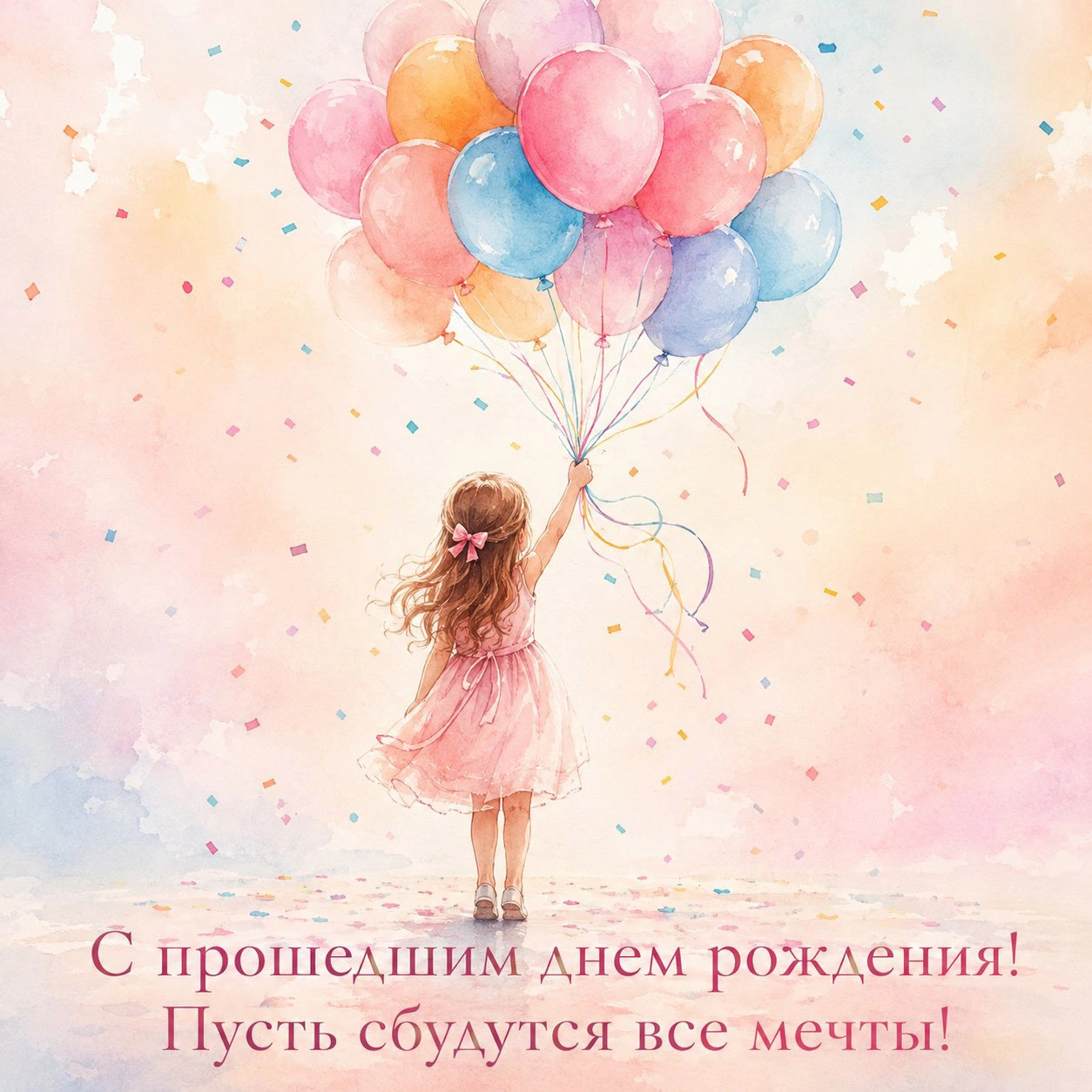 Акварельная открытка с прошедшим днем рождения