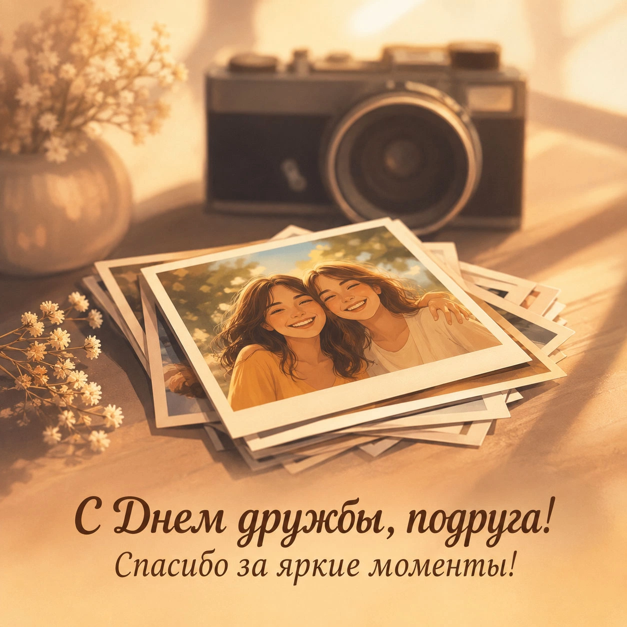 Открытка с фотографиями и благодарностью подруге ко Дню дружбы
