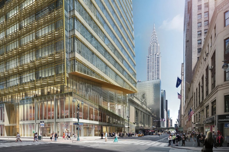 Суженный объем на&nbsp;нижних этажах позволяет предоставить максимально возможную площадь дороге и&nbsp;тротуару, остекление визуально расширяет пространство, а&nbsp;скошенные грани третьего этажа позволяют не&nbsp;блокировать вид на&nbsp;Центральный вокзал Нью-Йорка