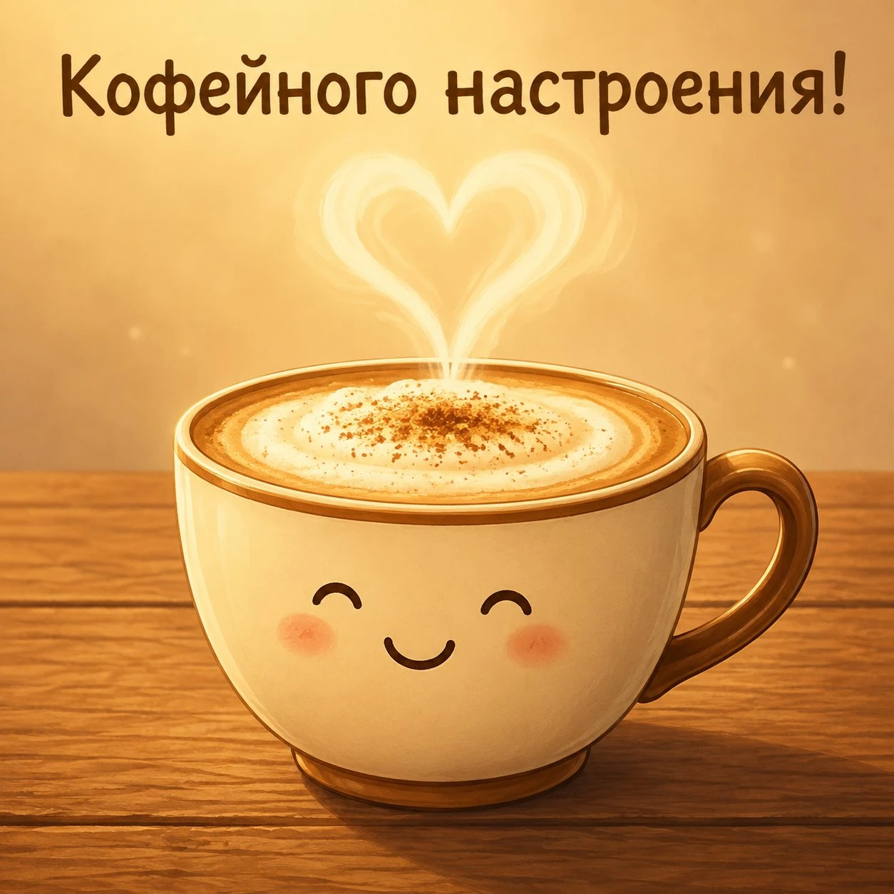 Прикольная открытка с чашкой кофе и пожеланием кофейного настроения