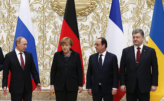 Владимир Путин, Ангела Меркель, Франсуа Олланд и Петр Порошенко


