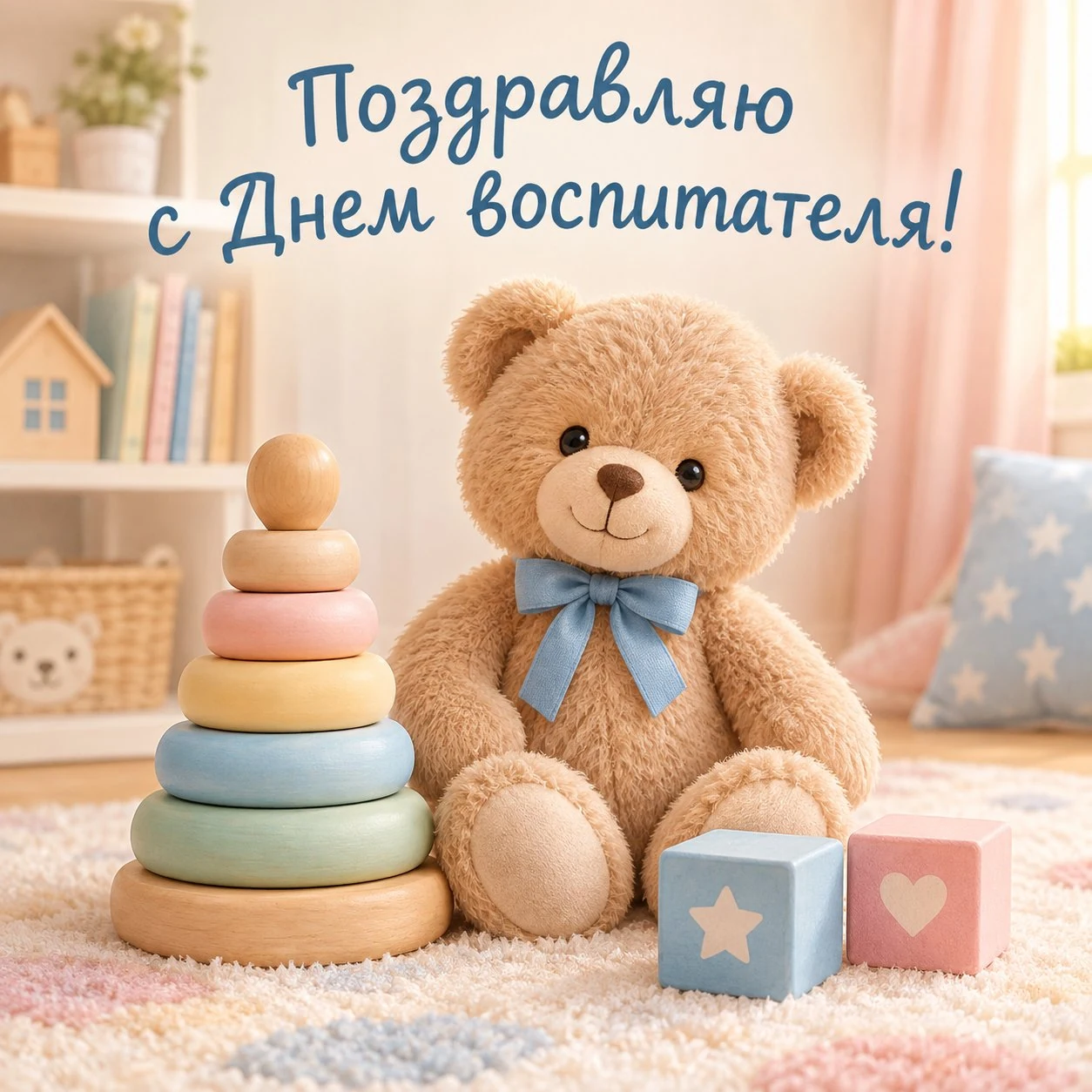 Открытка ко Дню воспитателя с плюшевым медведем