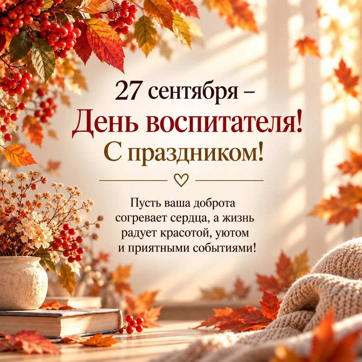 Уютная открытка ко Дню воспитателя