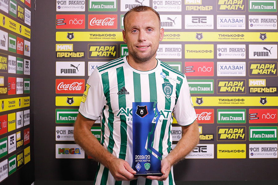 Денис Глушаков, игрок ФК «Ахмата» ставший лучшим игроком матча чемпионата России, 2020 год