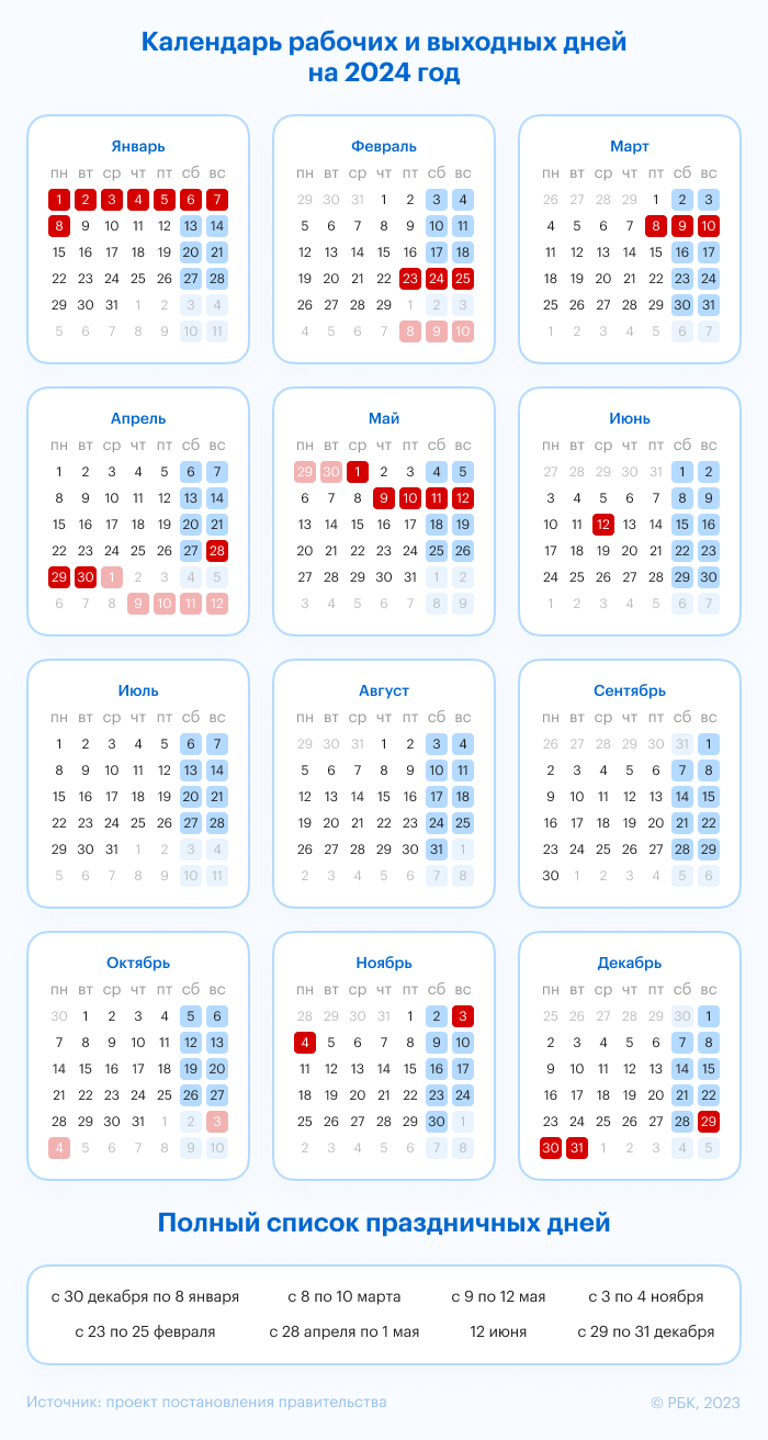 рабочий календарь на 2024 с праздниками
