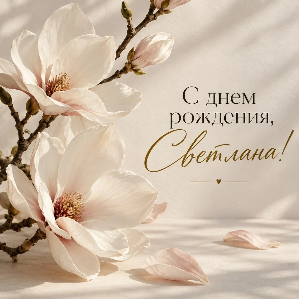 Нежная открытка с днем рождения Светлане с магнолией