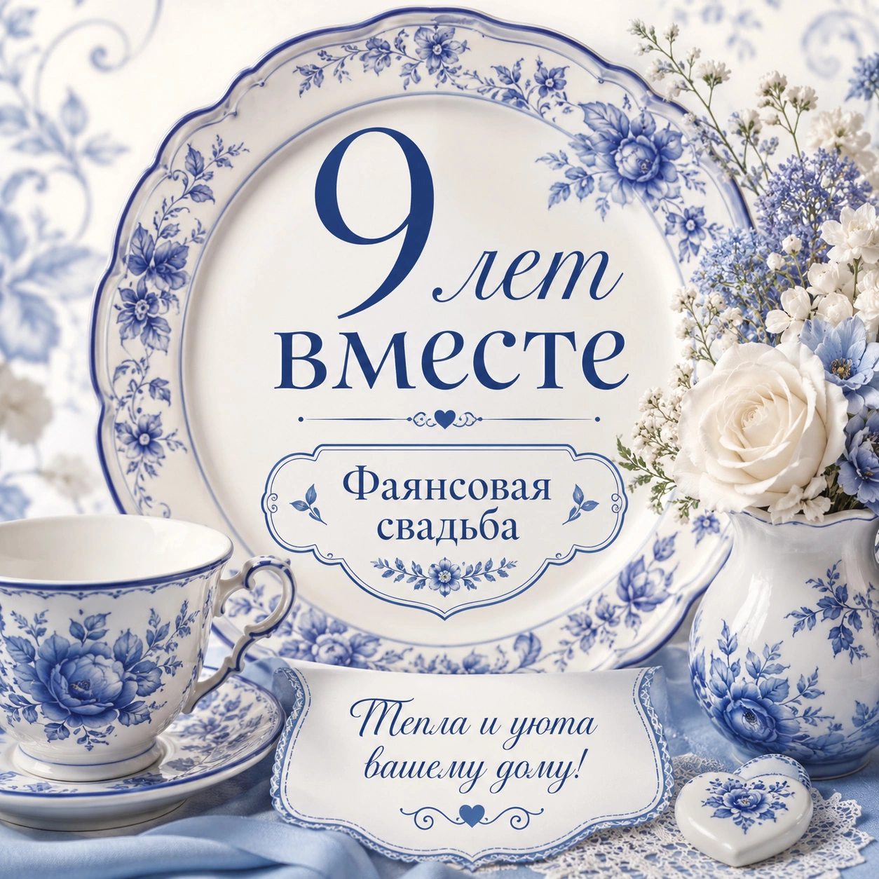 Элегантная открытка с годовщиной свадьбы жене с пожеланием «Тепла и уюта вашему дому!»
