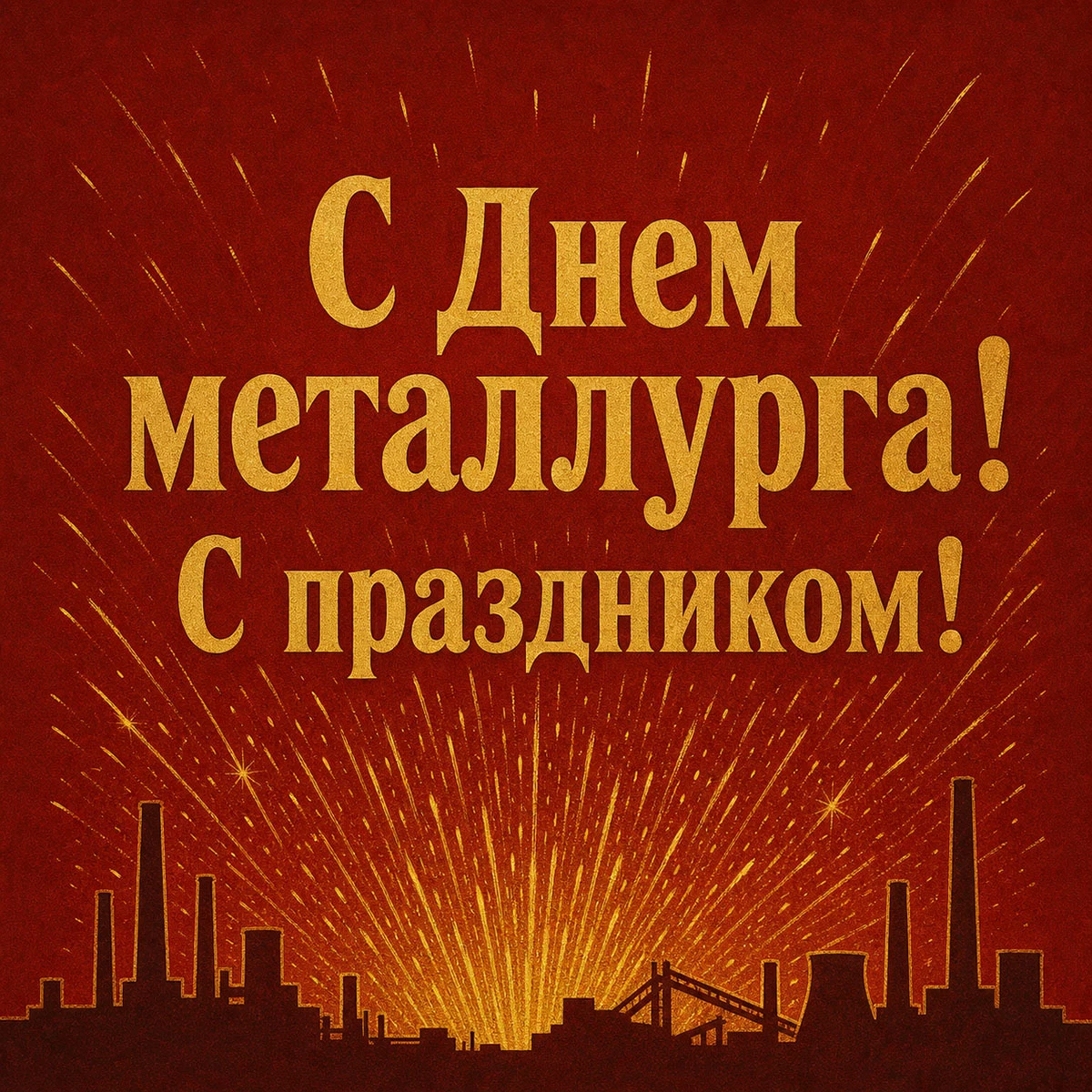 Открытка в советском стиле с надписью «С Днем металлурга! С праздником!»